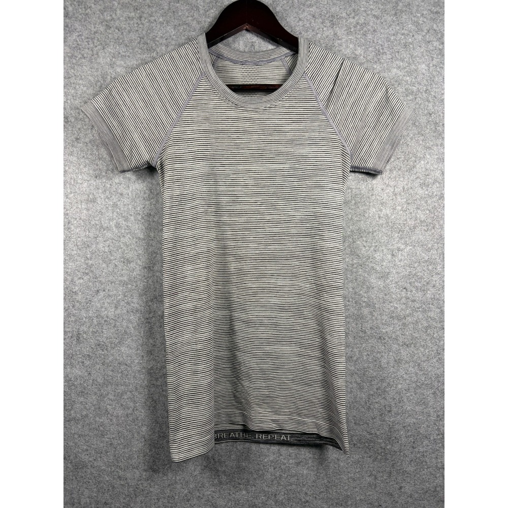 Lululemon Swiftly Tech Short Sleeve Crew Striped XS Black White Training Shirt